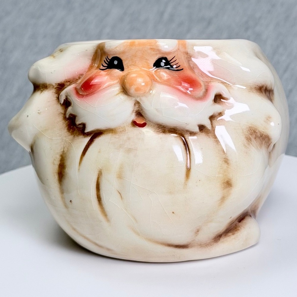 Juls Candles Santa Claus Ceramic Jar Christmas Tree Scented Candle Holder 3.5"
